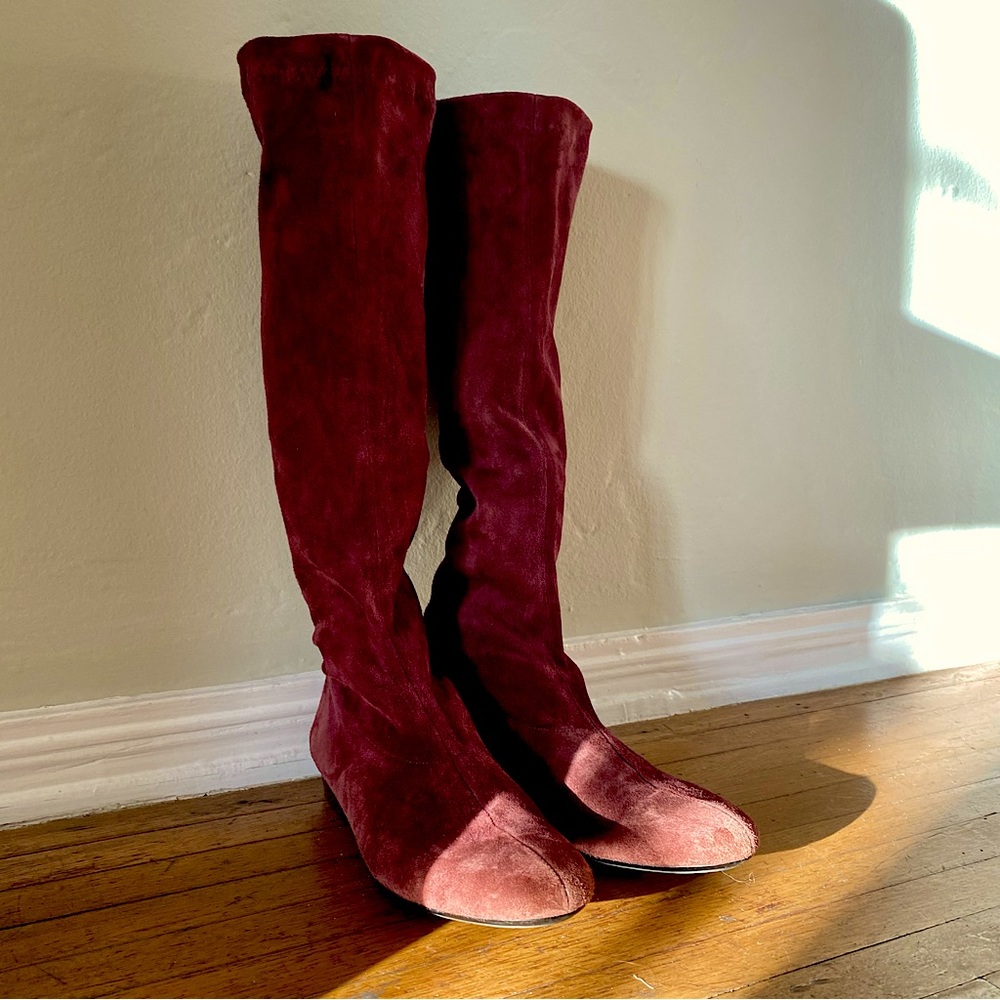 Robert Clergerie knee high sock boot, Bordeaux color, slight wear size 8.5